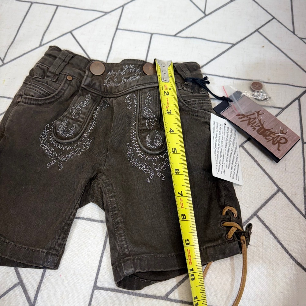 Hangowear Lederhosen Shorts Size 98/104 Brown Embroidered Coated Denim Kinder - Picture 5 of 7